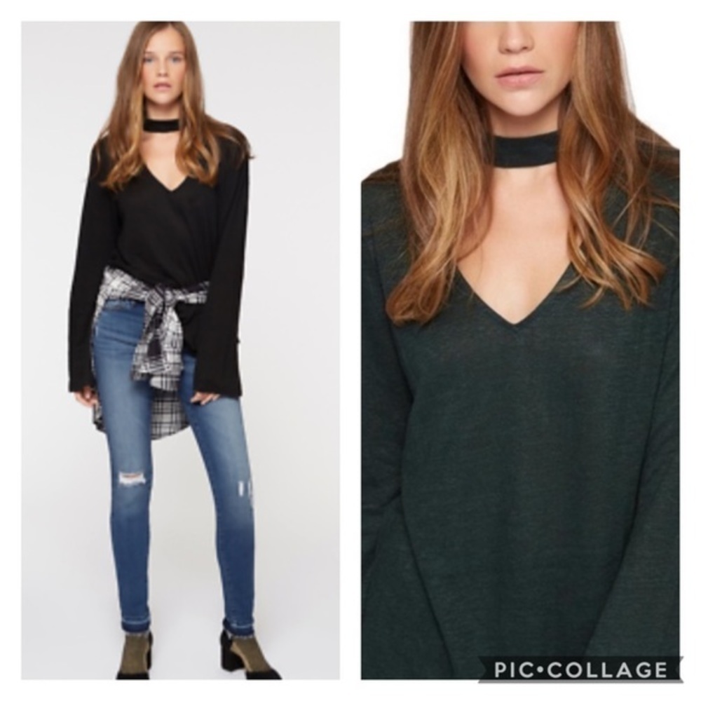 Sanctuary Genevieve V-Neck Choker Long Sleeve Top